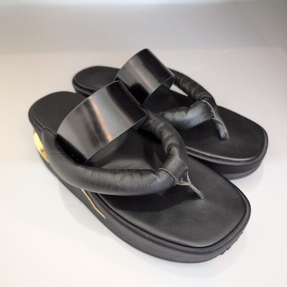 4CCCCEES Eclipse Sling Shoe Black Thong Sandal Platform Leather 39 US 8-8.5 $350 - Picture 6 of 14